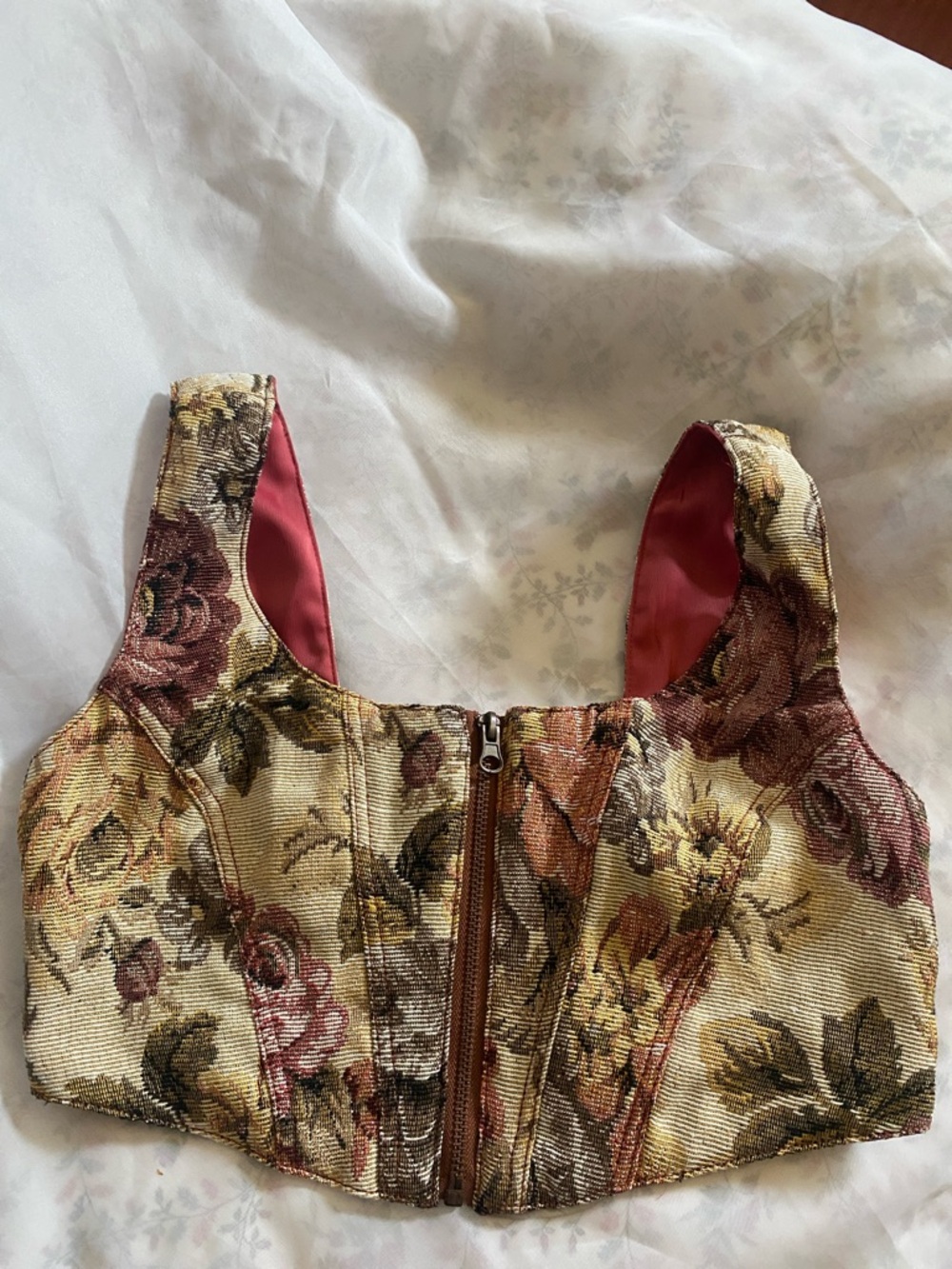 Urban Outfitters Floral Tapestry Crop Top in Cream and Burgundy